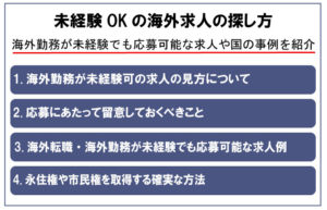 未経験OKの海外勤務・働ける仕事の種類・求人の探し方！転職でも大丈夫？