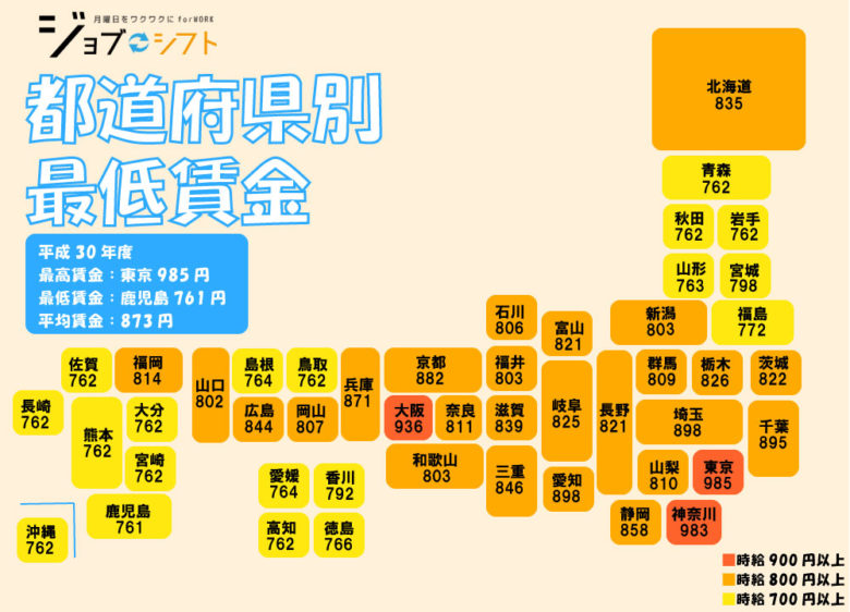フリーターの時給_全国最低賃金マップ