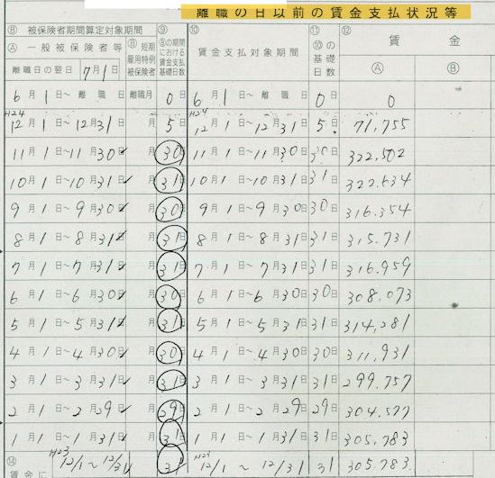 離職票2賃金支払状況等